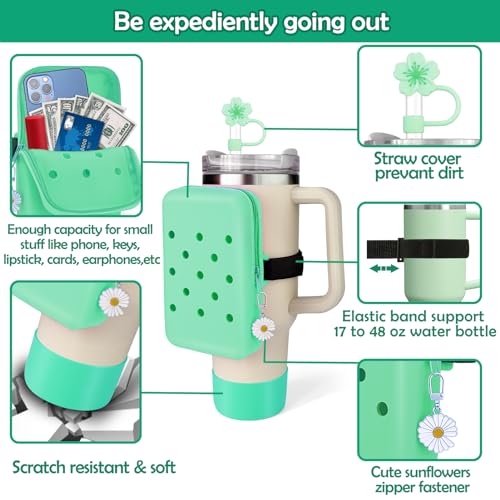 Green Pouch Accessories Compatible with Stanley Cup with Handle, Silicone Boot and Straw Cover for Stanley 40/30 oz Tumbler, Water Bottle Holder Pouch with Adjustable Strap, Sports & Outdoors