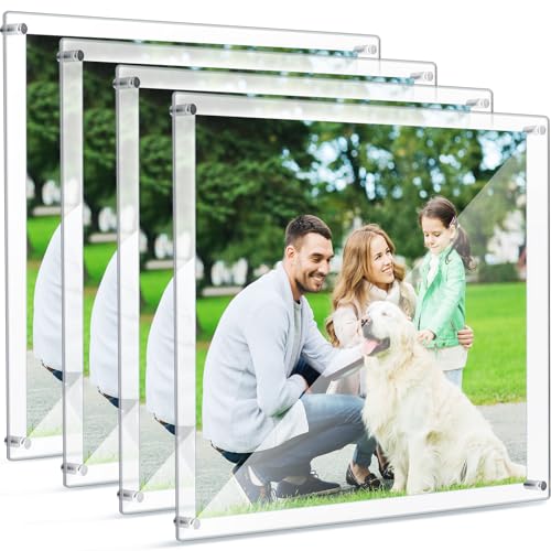 Chunful 4 Pack Clear 16 X 20 Inch Acrylic Wall Mount Floating Frameless Picture Frame Display Photo Frame Bulk For Poster Photography Collage Frames Double Panel Home Office Living Room Decor cover
