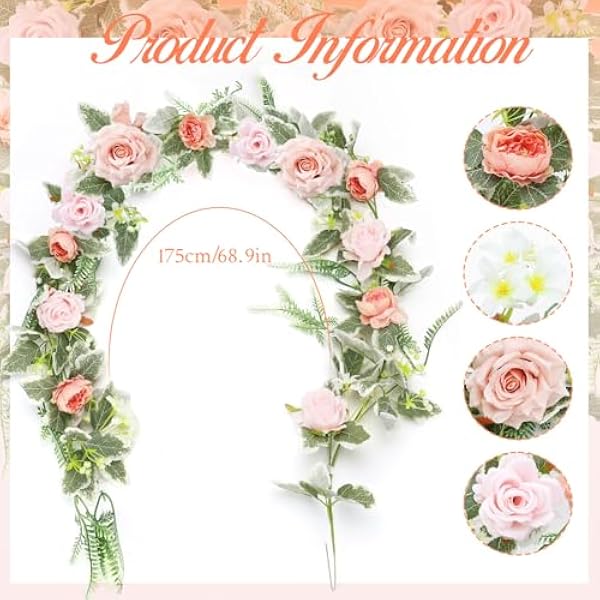 Rierousy Гирлянда из искусственных пионов 175 см, розовая цветочная гирлянда, украшение — искусственные цветы, вьющееся растение, для свадьбы, вечеринки, весны, украшение стола, украшение для цветов, дверей и окон