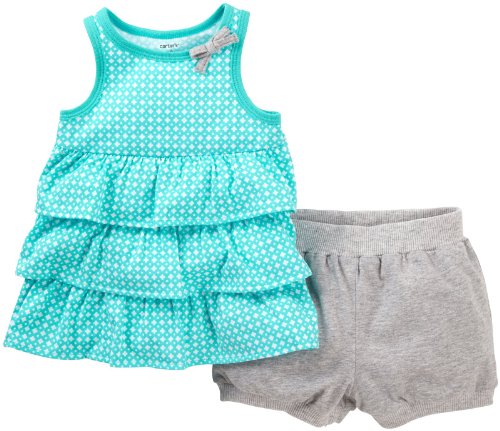 Image of Carter's 2 Piece Dot Print Shorts Set (Baby) - Turquoise-3 Months