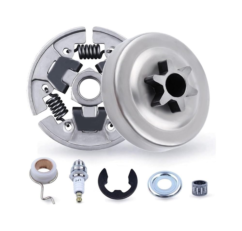 Kit de 7 Piezas for Motosierra, piñón, Embrague, Tambor 3/8", Repuesto con cojinete Agujas, arandela, Clip en E, Engranaje helicoidal