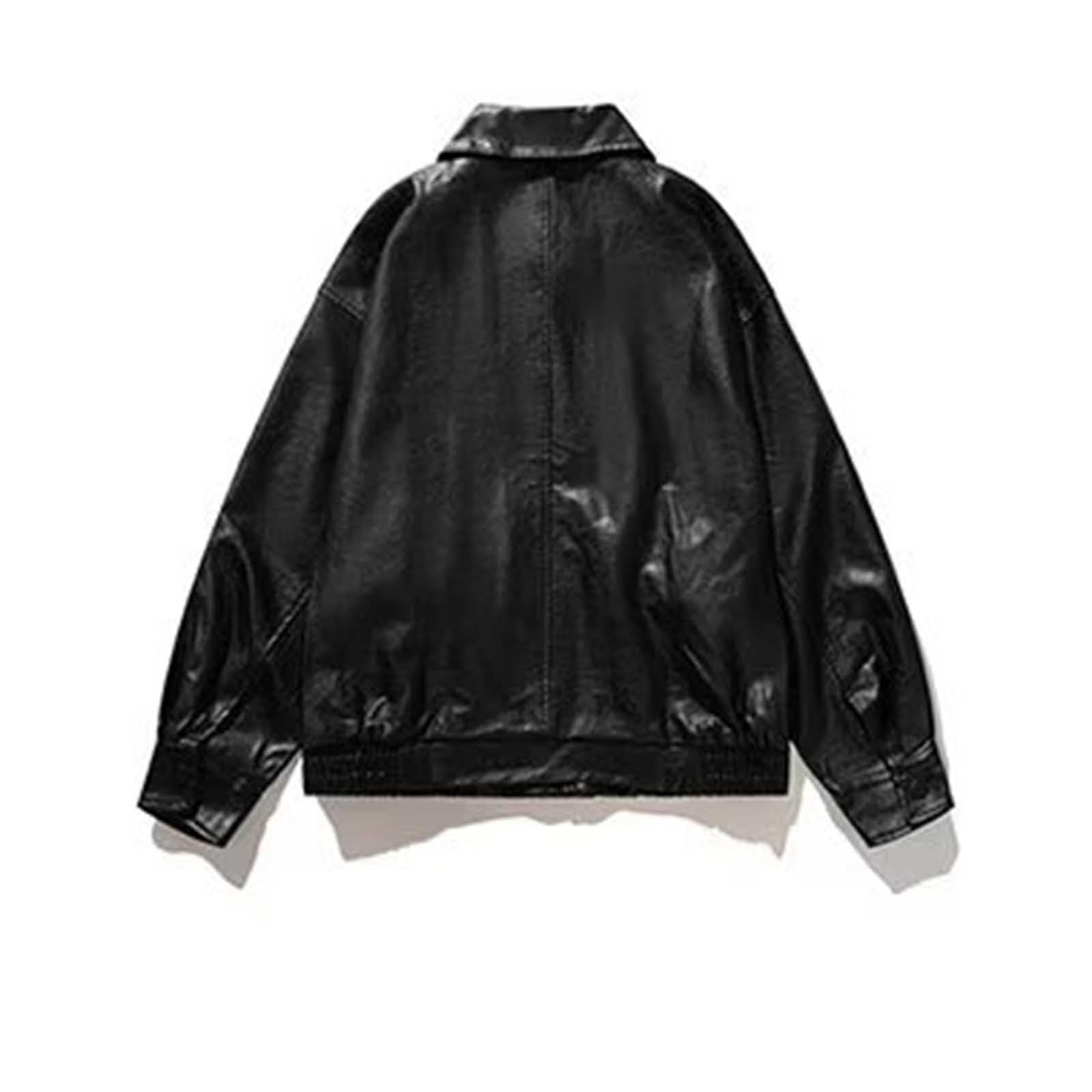 Bomberjacke Damen Vintage Reißverschluss Umlegekragen Langarm Lederjacke