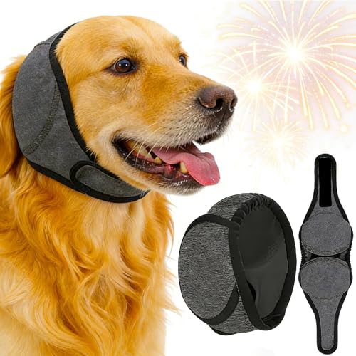 Image of Dog Ear Muff Noise Protection, Noise Cancelling Headphones for Dogs, Adjustable No Shake Dog Ear Cover Noise Blocking, Dog Ear Wrap Sound Reduction Anxiety Relief, Grooming Calming Hood (Grey, Medium)