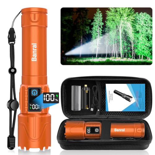 Image of Tactical Flashlight Super Bright High Lumens Rechargeable LED Flash Light | 5000ft Beam, 5000mah, 20H Long Lasting, USB C Charging, Zoomable 5 Modes, Waterproof for Camping Hiking Emergency Men Gift