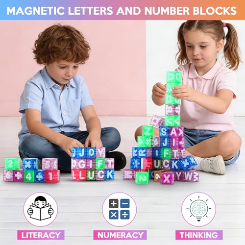 TRILVIX 40 PCS Magnetic Alphabet Blocks, STEM Educational Learning Toys for Kids Ages 3+, Letter Number Building Set with Travel Storage Case, Montessori Toy Gift - Image 4