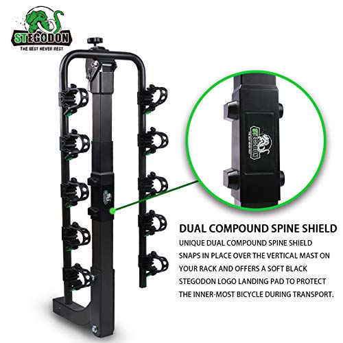 STEGODON 5 Bike Hitch Rack 2'' Hitch Receiver Heavy Duty Bicycle Carrier Racks with Dual Compound Spine Shield Hitch Mount Double Foldable Rack for Cars,Trucks, SUV,Hatchback RV,Tow Hitch and Minivans