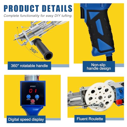 Image of Tufting Gun Kit 2 in 1 Non-Slip Grip Carpet Trimmer kit Digital Screen Controls Speed Rug Gun Kit Cut Pile /Loop Pile Rug Tufting Kit
