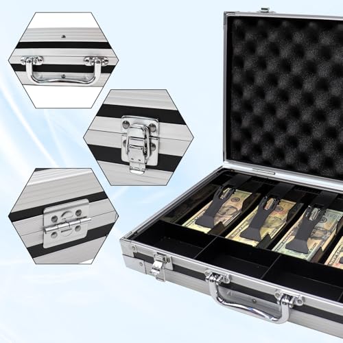 Large Cash Box with Money Tray, Lockable Money Box for Cash, Large Cash Organizer with 5 Compartment Spring-loaded Cash Trays and 4 Coin Trays - Thumbnail 4