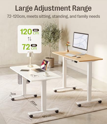 Miniatura 3 de Maidesite Mesa Elevadora Eléctrica De Altura Ajustable, 120 X 60 Cm Mesa De Pie Y Sentado Con Bandeja Para Cables, Gancho Y Bolsillos De Almacenamiento, Mesa Elevadora Con Controlador De Memoria