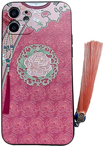 KOLO iPhone 12 ケース iPhoneケース iPhone12ケース チャイナ服 中国風 華流 スマホケース スマホカバー(濃いピンク iPhone12