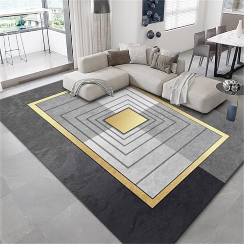 Petit tapis chambre fille 60x110cm rectangulaire gris et jaune moderne