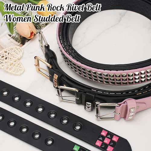 Image of Studded Belt, Metal Punk Rock Rivet Belt with Bright Pyramid Studded for Women Men