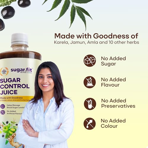 Image of Sugar.fit | Active foods Sugar Control Juice 1 L | Diabetic Care | Neem Karela Jamun Juice, made with 13 natural herbs | Helps manage weight, cholesterol, blood sugar, no added sugar (Pack of 1)