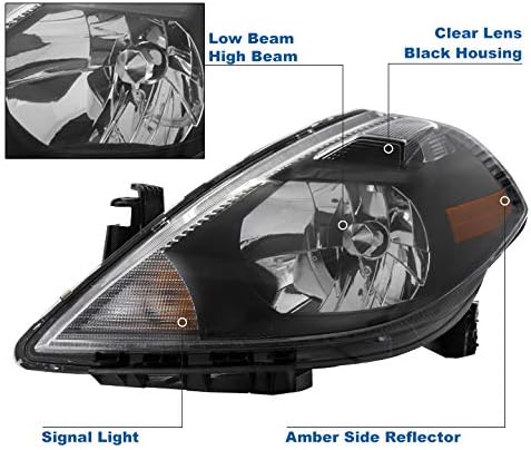 Replacement Headlights Headlamps Black Compatible with 2007-2011 Versa/2012 Versa Hatchback