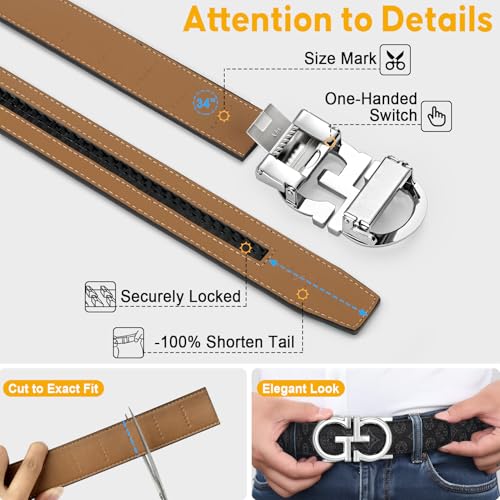 Image of ITIEZY Ratchet Belts for Men - Leather Click Belt for Casual Dress 1 3 /8 inch, Mens Adjustable Belt Trim to Fit