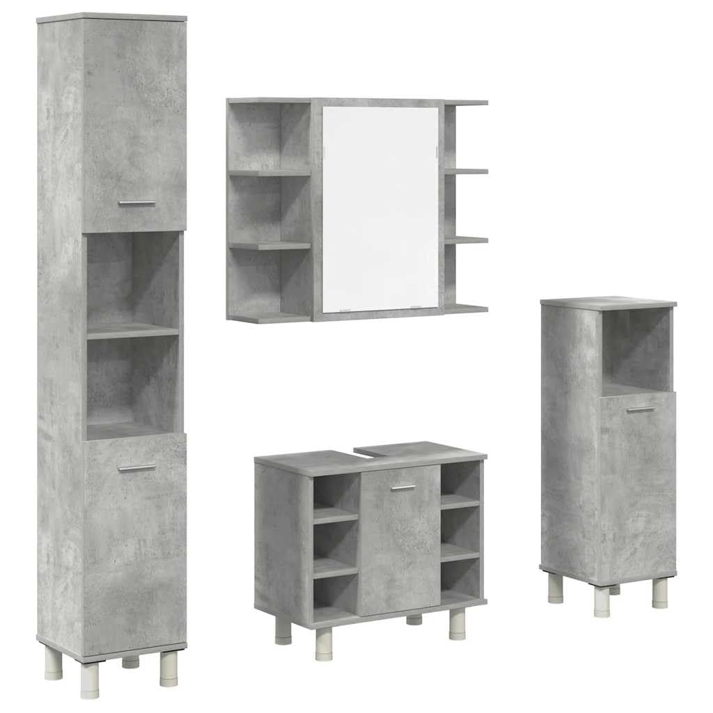 4-TLG. Badmöbel-Set Betongrau Holzwerkstoff Betongrau, Badezimmerschrank, Unterschrank Bad, Unterschrank
