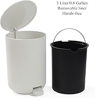 Vista 2 de Juego de accesorios de baño pequeños de color beige y blanco con mini bote de basura de 3 litros/0.8 galones, soporte para cepillos de dientes