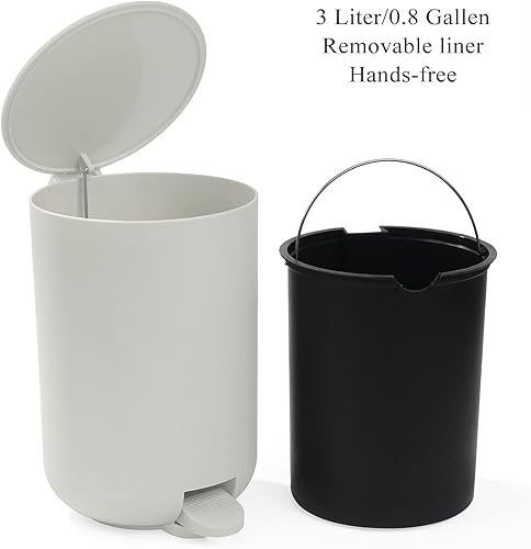 Miniatura 2 de Juego de accesorios de baño pequeños de color beige y blanco con mini bote de basura de 3 litros/0.8 galones, soporte para cepillos de dientes