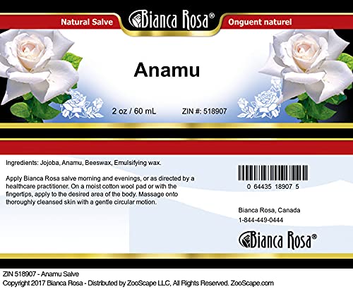 Detailed view of the Bianca Rosa Anamu Salve label showing ingredients and application instructions
