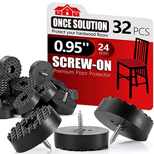 Image of Screw-On Rubber Feet for Furniture - 32PCS Floor Protector for Chair Leg - 0.95 inch Sturdy Feet for Cutting Board Non Slip - Black Furniture Pad for Hardwood Floor - Durable Furniture Rubber Bumper