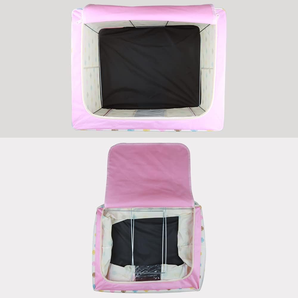 3 Pack Clear Window Storage Bins Boxes - Large Capacity Foldable Stackable Organizer With Steel Metal Frame, Thick Oxford Fabric, Waterproof, Reinforced Handle,For Bedding,Clothes,Closets, Bedrooms (Pink flower, 66L , 3PCS)