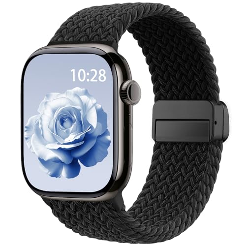 Braided Stretchy Band Compatible with Apple Watch Bands 38mm 40mm 41mm 42mm 44mm 45mm 46mm 49mm Women Men, Soft Nylon Solo Loop Magnetic Sport Strap for iWatch Series 11 10 9 8 7 6 5 4 3 2 1 SE Ultra