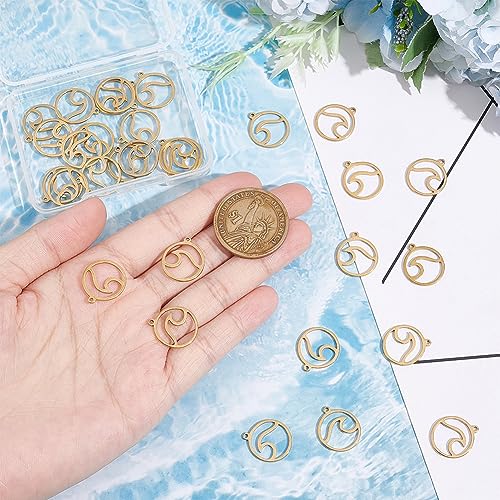 UNICRAFTALE Pack of 30 Golden Waves Charms, Flat Round with Wave, Stainless Steel Pendants, Ocean Pendants, Laser Cut - Image 3