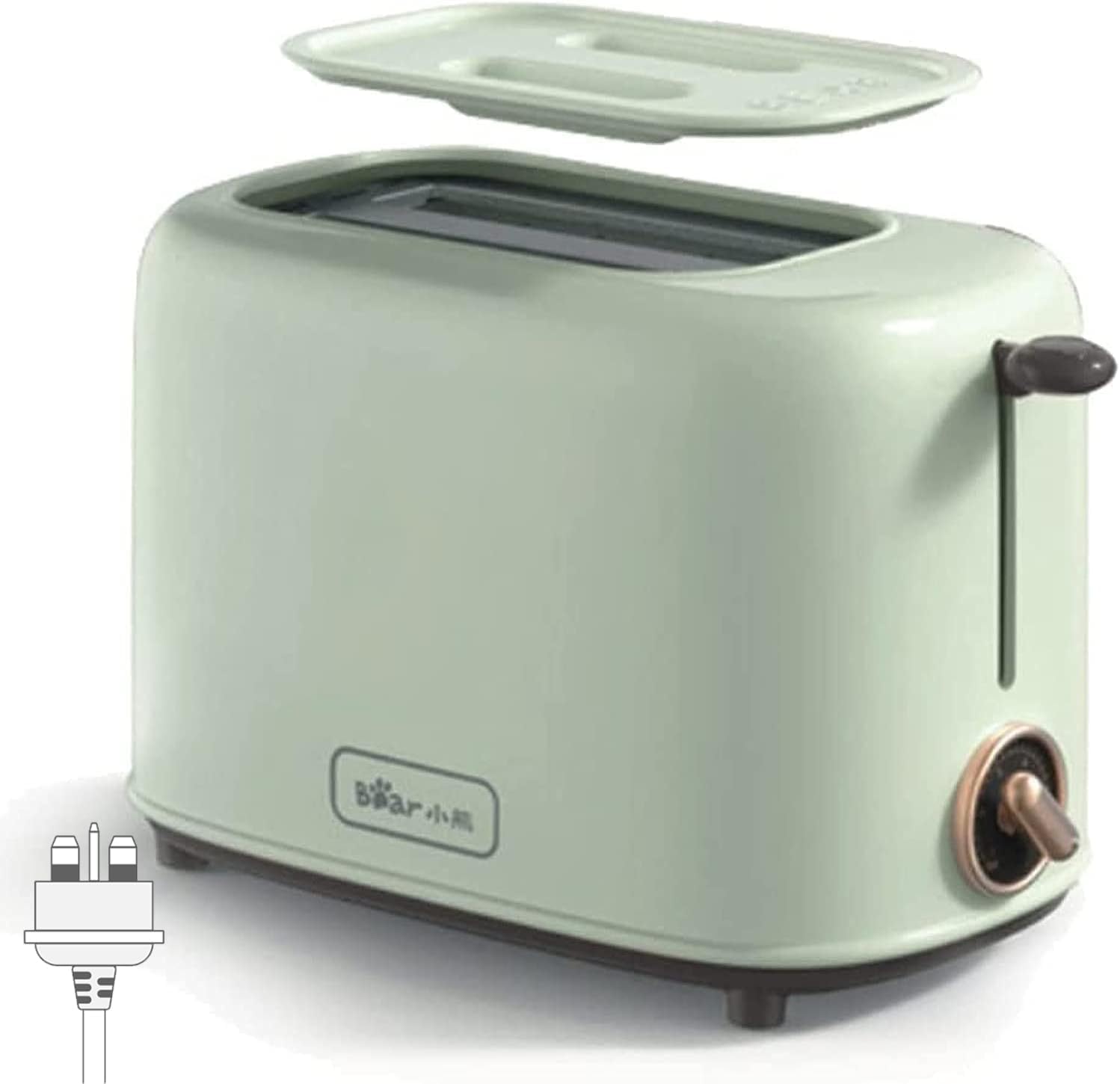 Bear Toaster 2 Slice Small Toaster Warmer with Dust Cover, Removable Crumb Tray- 650W Electric Stainless Steel Sandwich Breakfast Machine Toast Bread Maker Toasters For Home Office (Plug Type-UK 3Pin)