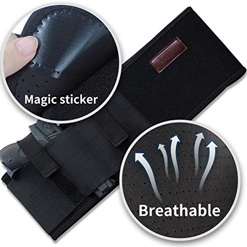 Neoprene Belly Band Holster Concealed Carry With Magazine Pocket/Pouch & 2 Elastic Straps For Women Men Compatible With Glock, Ruger Lcp, M&P Shield, Sig Sauer, Ruger, Kahr, Beretta, 1911, Etc #TOP5