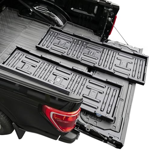 JOYTUTUS Truck Bed Slide Out Compatible with Ford Silverado Ram GMC Sierra Gladiator Toyota Tacoma Adjustable Length HDPE Heavy-Duty Cargo Storage Tray Max 350 LBS