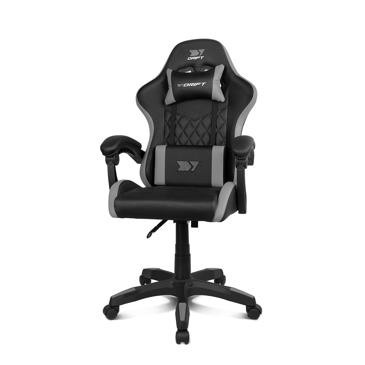 DRIFT GAMING DR35 – Silla Gaming Ergonómica Profesional con Soporte Lumbar y Reposabrazos 2D Ajustables, Reclinable 135°, Base Robusta, Ruedas Silenciosas, Tapizado en Cuero Sintético, Negro y Gris