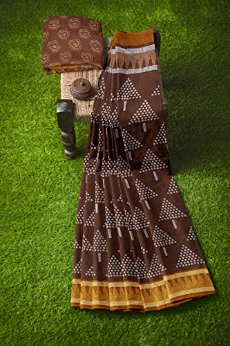 Image of Women's Brown Surat Stiff Saree With Blouse Piece (D624 Brown)
