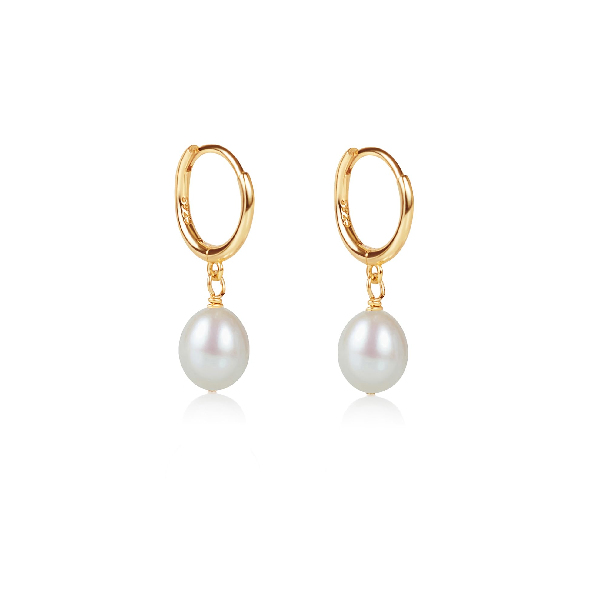 LILY LUSTRE Pearl Earrings for Women, 14k Gold Plated 925 Sterling Silver, AAAA Genuine Freshwater Cultured Pearls in Drop & Coin Shapes, Hoop &