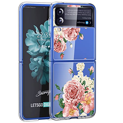Osophter for Galaxy Z Flip 3 Case,Samsung Z Flip 3 Case Clear Flower Floral for Girls Women Shock-Absorption Transparent Back Cell Phone Cover Cases for Samsung Galaxy Z Flip 3(Big Roes Flower)