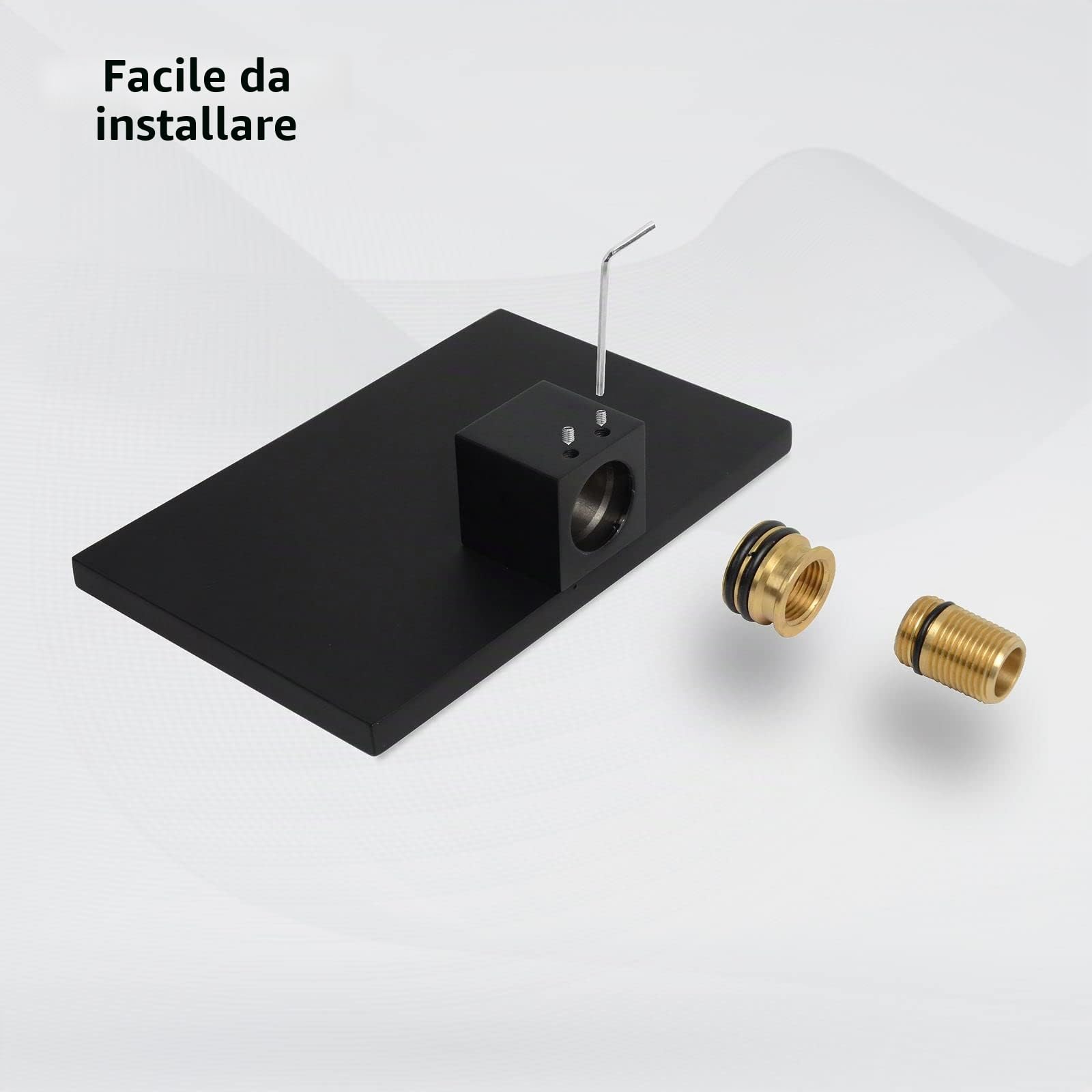 Rubinetto Muro Cascata Rubinetto Miscelatore Nero Monocomando per Lavello Rubinetto in Ottone con Bocca Larga 20cm, 4M3OK
