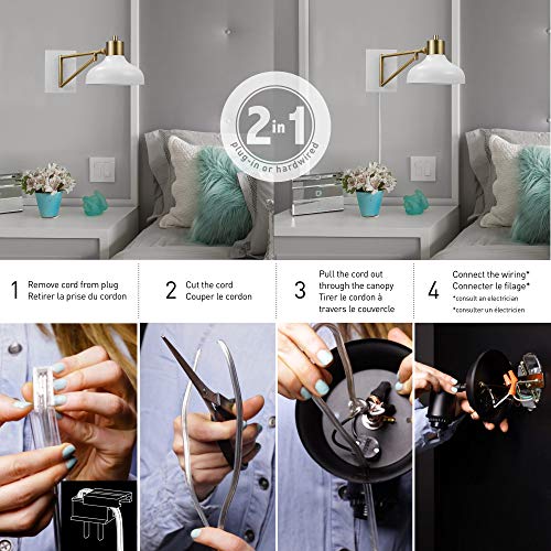 image for GLOBE Electric 51344 1-Light Plug-in or Hardwire Swing Arm Wall Sconce