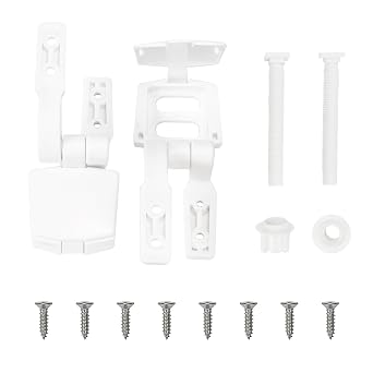 White Plastic Toilet Seat Hinges Replacement for Toilet Seats Lids with Bolts Screw and Nuts, Double Mounting Slots Optional MFL10A