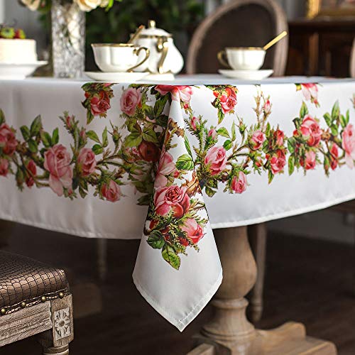 Artable Rectangle Summer Tablecloth Farmhouse Tablecloths Printed Flower With Vintage Floral Patterns Table Cloth For Elegant Holiday Long Dinning Kitchen (Rose, 52 X 70 Inch) #TOP2