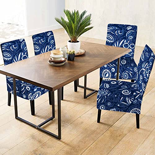 Numland Blue Paisley Pattern Chair Covers Traditional Bohemian Motif Anti-Dust Chair Seat Protector Stretchable Washable Polyester For Home Dining Room Decor 1 Pack #TOP2