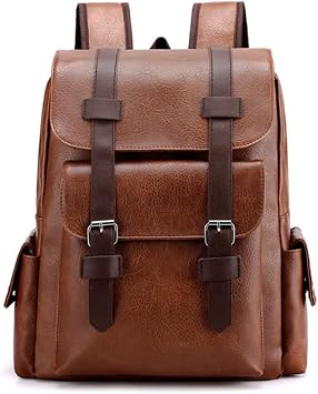 PU Leather Backpack Laptop Knapsack Travel Satchel Fashion bag-Brown