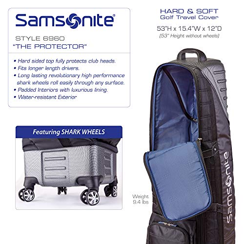 Samsonite "The Protector Hard & Soft Golf Travel Cover With Shark Wheels, Black #TOP2