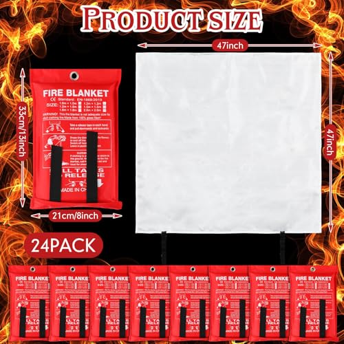 Image of Jerify 24 Pack Fire Blanket for Home Emergency - 47 x 47 Inch Kitchen Fire Suppression, Fiberglass Flame Retardant Protection and Heat Insulation (Red)