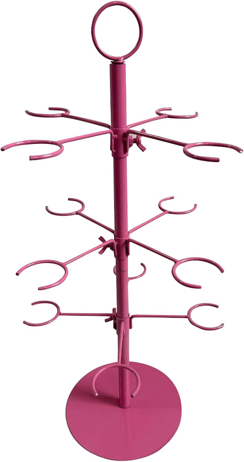 Cocktail Tree Stand, Metal Drink Champagne Tower, 3 Tier - 12 Holders For Mimosa Bar, Martini, Wine, Margarita Glass Cups (Pink)