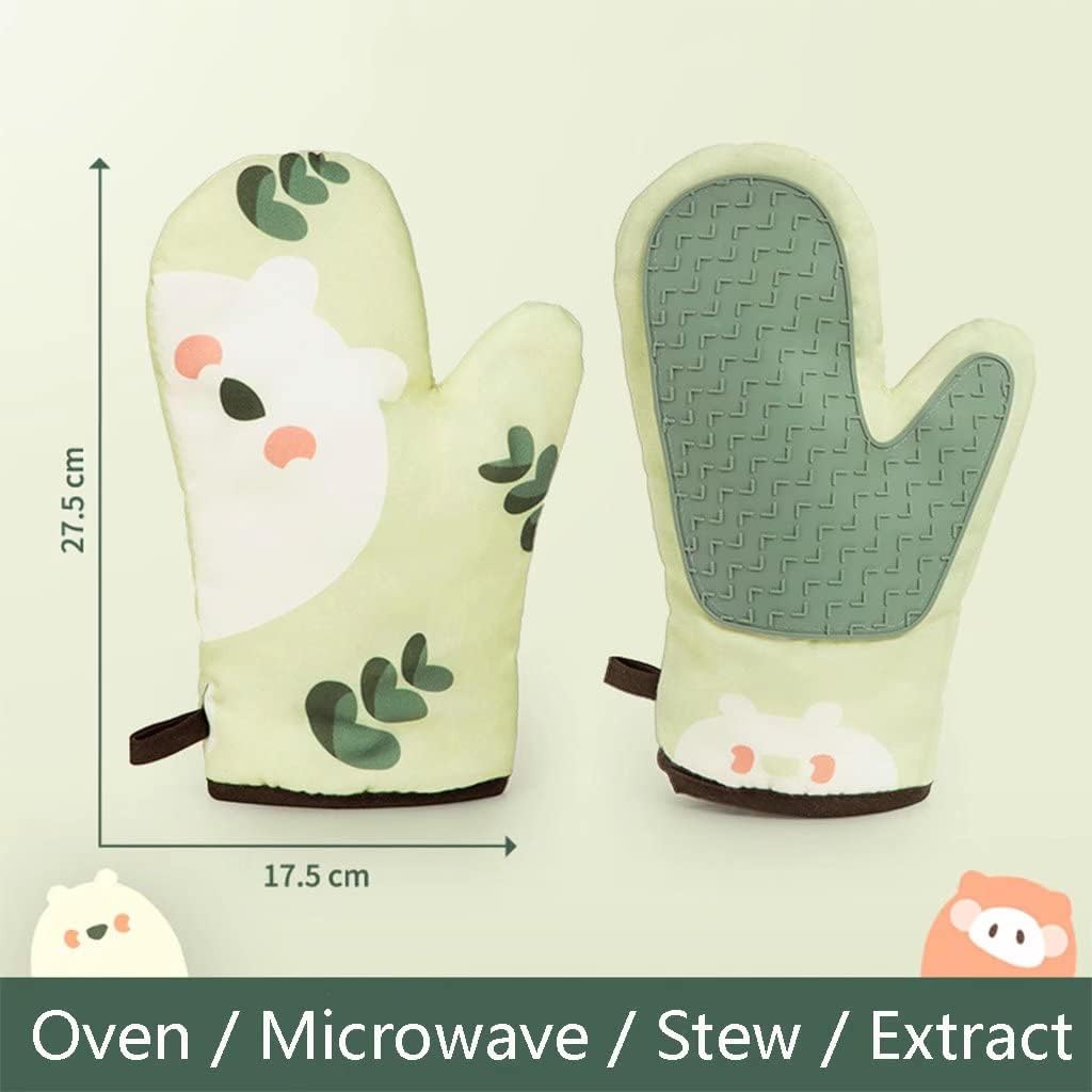 Oven Gloves， Double Heat Resistant to 260°C，Oven Mitts for Grill Microwave ，Silicone Oven Gloves Non-Slip Design（Green 1 Pair）