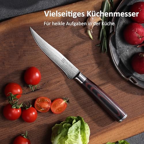 PAUDIN Küchenmesser Allzweckmesser 13 CM, Professionelles Kochmesser für Obst und Gemüse, Multifunktionales Steakmesser mit Scharfes Klinge und Ergonomischer Holzgriff