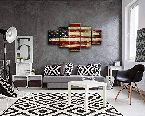 Amemny Large American Flag Canvas Painting 5 Panels Wall Art About Independence Day Prints On Canvas Modern Artwork American Flag Posters Framed Ready To Hang (70''W X 40''H, Artwork-05) #TOP4