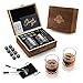 Kostki do whisky, zestaw upominkowy, 2 szklanki, 8 granitowych skał chłodzących, drewniane pudełko prezentowe, prezent dla miłośników whisky, dla mężczyzn, na Boże Narodzenie, urodziny, Dzień Ojca, 300 ml