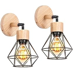 Lamparas De Pared Para Quinchos TOKIUS Apliques de Pared Vintage Diseño de Jaula de Hierro Ø 16cm Negro Industrial Lámpara Pared Interior Lámpara de Techo Ajustable para Pasillo Escalera Dormitorio (Madera, Negro, 2 Piezas)