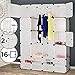 Produktbild Kleiderschrank - aus Kunststoff, 145/180/37 cm, 2 offene und 16 geschlossene Fächer, 2 Kleiderstangen, Weiß - DIY Modular Kubus Schrank, Garderobenschrank, Steckregal, Regalsystem, Garderobe Würfel