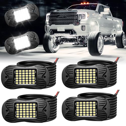 SHINIGHT 4 Pods White Rock Lights - 6000K Pure White Super Bright Underglow, 10FT/3M Extension Wires Each, 36 LED SMD Chips, Waterproof IP68, Rock Lights for Trucks, UTV, ATV, SUV, Boats